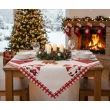 KAMACA Tischdecke Mitteldecke 85x85 cm Wichtel Weihnachtstischdecke mit Druckmotiv Merry Christmas Festliche Dekotischdecke Esstisch Küche Wohnraum robust Winter Weihnachten (Winter Wichtel)