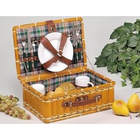 locker Picknickkorb Picknickkoffer aus Bambus orange 10-teilig für 2 Personen orange