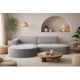 Kaiser Möbel Ecksofa mit runden Abschlüssen aus Cordstoff - Modena Studio, Stoff Dicker Cord Poso Silber Links
