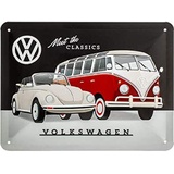 Nostalgic-Art Retro Blechschild, 15 x 20 cm, VW – Meet The Classics – Volkswagen Bus Geschenk-Idee, aus Metall, Vintage Design