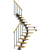 DOLLE Mittelholmtreppe Cork Eiche, lackiert 1/4 gewendelt 79 cm breit für GH 222 – 270 cm UK Metall Anthrazit mit Geländer