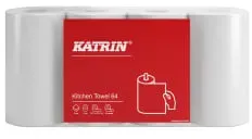 KATRIN Küchenrolle 64 Blatt, 2-lagig, weiß 870750 , 1 Packung = 4 Rollen à 64 Blatt