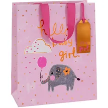 glick Luxuriöse große Geschenktüte für Neugeborene, rosa Elefanten, Willkommensgeburt, 260 x 315 x 135 mm, Rosa