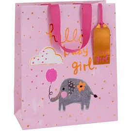 glick Luxuriöse große Geschenktüte für Neugeborene, rosa Elefanten, Willkommensgeburt, 260 x 315 x 135 mm, Rosa