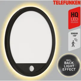 Telefunken LED Außenwandleuchte inkl. Bewegungsmelder, inkl. Dämmerungssensor, Backlight Effekt, 15 Watt, 2.000 Lumen, 4.000 Kelvin, IP44, 15W schwarz Kunststoff Ø 28 cm Telefunken Ø Schwarz