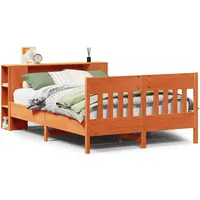 vidaXL Massivholzbett mit Regal 200 x 200 cm Kiefer massiv wachsbraun