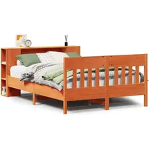 vidaXL Massivholzbett mit Regal 200 x 200 cm Kiefer massiv wachsbraun