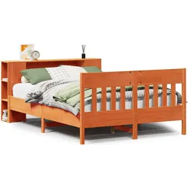 vidaXL Massivholzbett mit Regal 200 x 200 cm Kiefer massiv wachsbraun