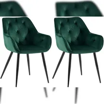 CLP 2er Set Esszimmerstühle Cassis Samtbezug I Gesteppte Polsterstühle mit Rückenlehnen I Stabile Küchenstühle mit Bodenschonern