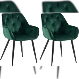 CLP 2er Set Esszimmerstühle Cassis Samtbezug I Gesteppte Polsterstühle mit Rückenlehnen I Stabile Küchenstühle mit Bodenschonern