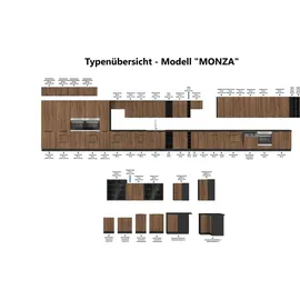 Küchen-Preisbombe Küchenzeile MONZA BASIC 280 cm Nussbaum Schwarz matt