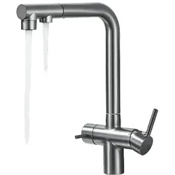 KLARWERK Felix | 3 Wege Premium Titangrau matt ausziehbare Armatur | Edelstahl Osmose Wasserhahn Küche |Mischbatterie - 360 Grad | Filter 3 Anschlüsse