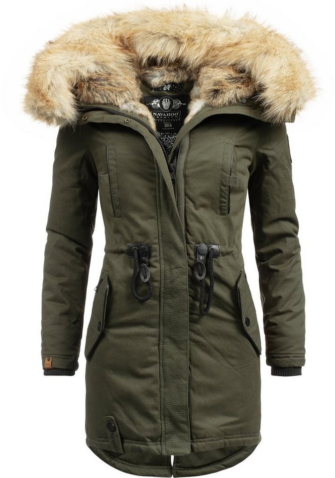 Navahoo Wintermantel Bombii stylischer Damen Winterparka mit Kunstfell-Kapuze grün XL (42)