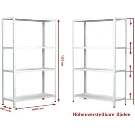 SCHULTE Regalwelt Steckregal mit 4 Fachböden, 65 kg Tragkraft, 190x100x40 cm (HxBxT), weiß,
