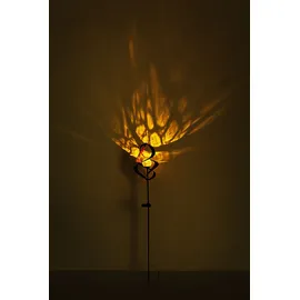 ETC Shop Solarlampen für außen Garten Steckleuchte IP44 Akku Solarleuchten Garten, Rotierend, Metall rostfarben Glas amber crackle, 1x LED 3000K, DxH 14,5x90cm