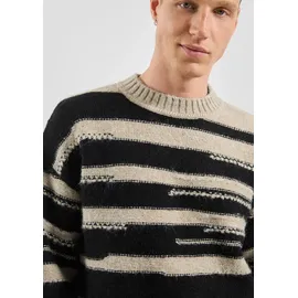 QS Strukturierter Strickpullover in Wolloptik Schwarz/Beige XXL