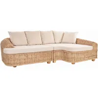 Krines Home Ecksofa Wohnzimmer Rattan Ecksofa Piano Couch Wintergarten Lounge Sofa Ecke, 2 Teile, aus Rattan Naturmaterial beige