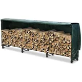 VOUNOT Kaminholzregal Aussen Metall, Brennholzregal Außen, Feuerholzregal Outdoor mit wasserdichte Abdeckung, 300 x 116 x 36 cm, Schwarz