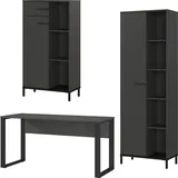 Germania Büromöbel-Set GERMANIA "GW-Rovigo", grau (graphit, schwarz), B:308cm H:190cm T:60cm, Holzwerkstoff, Metall, Arbeitsmöbel-Sets, Büromöbel-Set, Schreibtisch mit Knieblende, Made in Germany