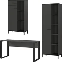 Germania Büromöbel-Set GERMANIA "GW-Rovigo", grau (graphit, schwarz), B:308cm H:190cm T:60cm, Holzwerkstoff, Metall, Arbeitsmöbel-Sets, Büromöbel-Set, Schreibtisch mit Knieblende, Made in Germany