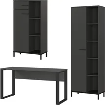 Germania Büromöbel-Set GERMANIA "GW-Rovigo", grau (graphit, schwarz), B:308cm H:190cm T:60cm, Holzwerkstoff, Metall, Arbeitsmöbel-Sets, Büromöbel-Set, Schreibtisch mit Knieblende, Made in Germany