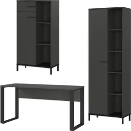 Germania Büromöbel-Set GERMANIA "GW-Rovigo", grau (graphit, schwarz), B:308cm H:190cm T:60cm, Holzwerkstoff, Metall, Arbeitsmöbel-Sets, Büromöbel-Set, Schreibtisch mit Knieblende, Made in Germany
