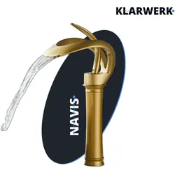 NAVIS | Design Wasserfall Wasserhahn Bad Gold matt hohe Badarmatur|Elegante Premium Edelstahl Armatur Für hohe Waschbecken|Mischbatterie 2 Anschlüsse