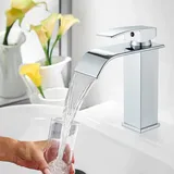 hevenaov Wasserhahn Bad Wasserfall Waschtischarmatur Chrom,Hevenaov Einhandmischer Armatur Waschbecken,Heiß und Kalt einstellbar,Badarmatur Wassersparend Messing