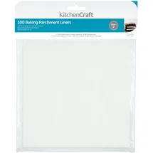 KitchenCraft Silikon-Backpapier, Viereckig, 100 Backpapiere, Backpapier mit Silikonbeschichtung, für Kuchen/Tortenformen und Backbleche, 20 cm