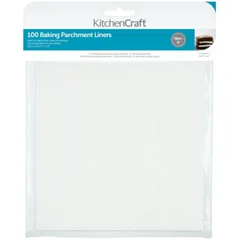 KitchenCraft Silikon-Backpapier, Viereckig, 100 Backpapiere, Backpapier mit Silikonbeschichtung, für Kuchen/Tortenformen und Backbleche, 20 cm