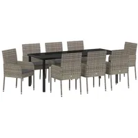 VidaXL 9-teiliges Garten-Dining-Set mit Kissen Grau Poly-Rattan