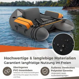 Costway Schlauchboot aufblasbar bis 150kg, Angelboot mit verstellbarer Rückenlehne, Pumpe, Paddel & Gurte, Fischerboot für Erwachsene 135x109x54cm - Grau