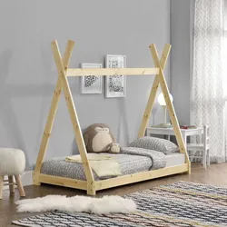 Kinderbett | Holz | Natur | 90x200cm | Tipi | Holzbett | mit Lattenrost