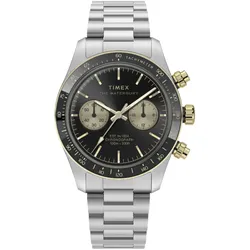 Chronograph TIMEX "WATERBURY HERITAGE", silberfarben, schwarz, Armbanduhren, Herren, Quarzuhr, Armbanduhr, Herrenuhr,Edelstahlarmband,Stoppfunktion