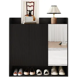 Okwish Schuhschrank 110 x 110 x 35,5 cm mit Ganzkörperspiegel und verstellbaren Einlegeböden / Schwarz