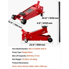 Vevor Rangierwagenheber Stahl 13–50 cm rot 3 t Tragkraft