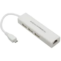 BerryBase Micro USB 2.0 Fast Ethernet Netzwerkkonverter + 3 Port USB Hub weiß