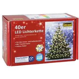 IDENA Lichterkette 40 LED mit in warmweiß, 8 Stunden Timer Funktion und Transformator, ca. 11,9 m
