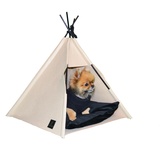 The Luxe Pet Tipi Zelt für Haustiere, Haustierbett für Hunde und Katzen mit waschbarem Kissen, Gestell aus Holz (50 x 50 x 50 cm) (Creamy Beige)