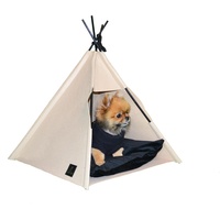 THE LUXE PET Tipi Zelt für Haustiere, Haustierbett für Hunde und Katzen mit waschbarem Kissen, Gestell aus Holz (50 x 50 x 50 cm) (Creamy Beige)
