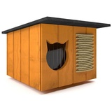 QLS Katzenhaus outdoor Hütte Kiefer Höhle draußen Winterfest isoliert Holz 56x47cm 8657 - Braun