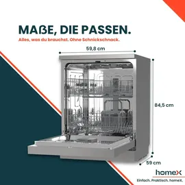 Homex DWFS601449E-S Geschirrspüler (freistehend, 598 mm, Silber)