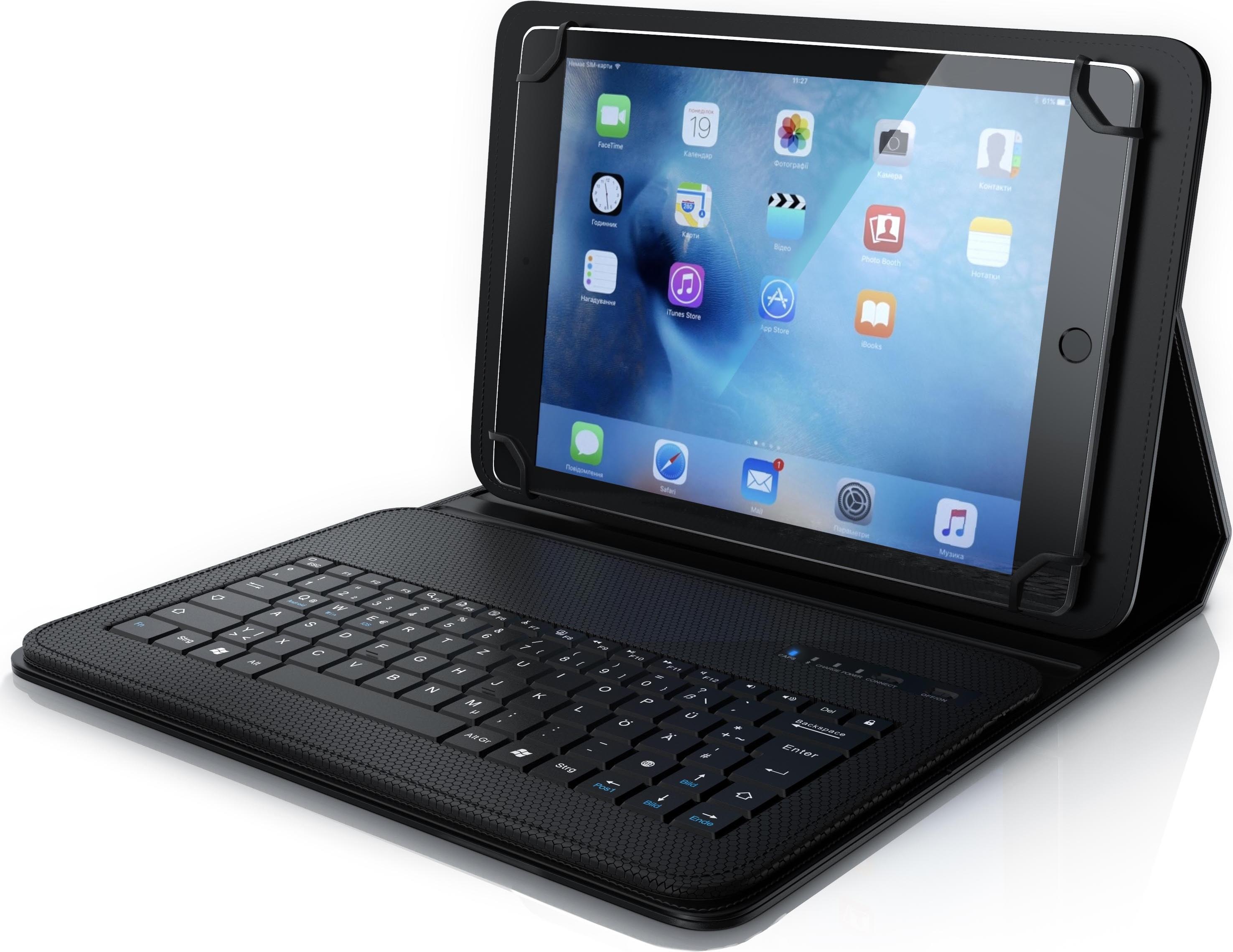 Aplic Bluetooth Tablet Tastatur, Keyboard mit Kunststoffcase für 9-12" Tablets, magnetische Befestigung (9" - 12" Tablets), Tablet Tastatur, Schwarz