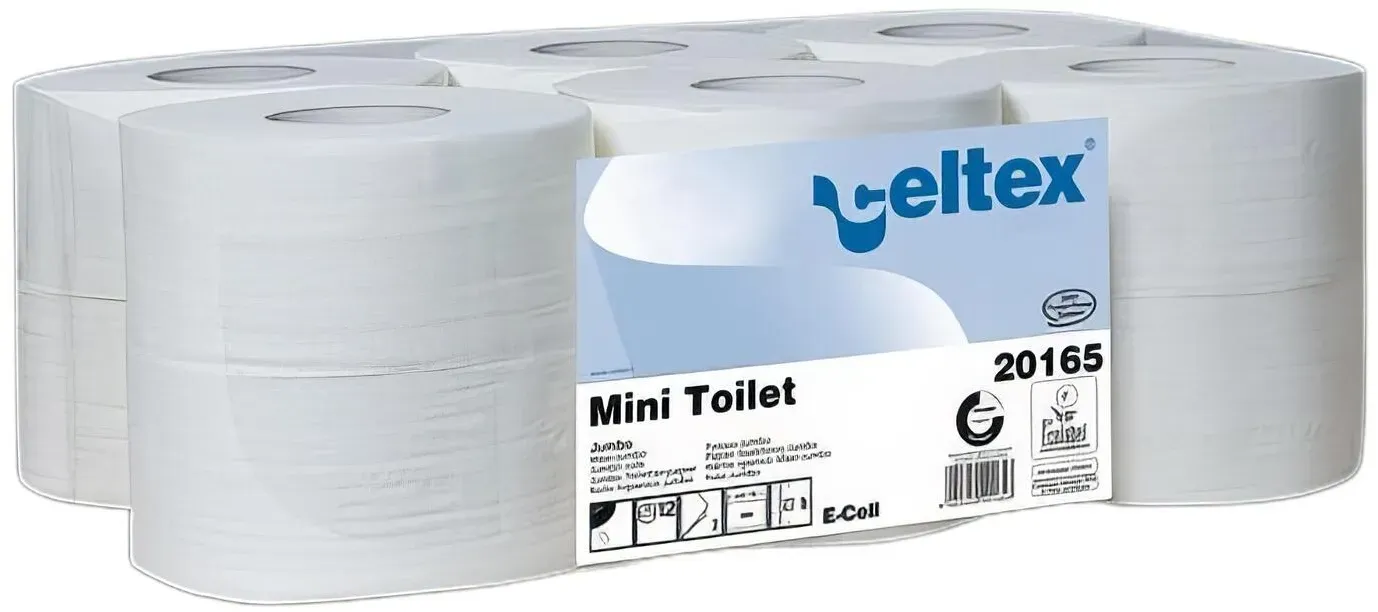 Mini Jumbo Toilettenpapier 2-lagig Zellstoff 9,2x18cm weiß, 12 Rollen je 160m