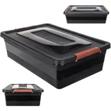 Kadax Aufbewahrungsbox mit Deckel, Spielzeugkiste, Robuster Plastikbehälter aus Kunststoff, Aufbewahrungskiste mit Klickverschluss, Aufbewahrungsbehälter (Schwarz, 28 L)