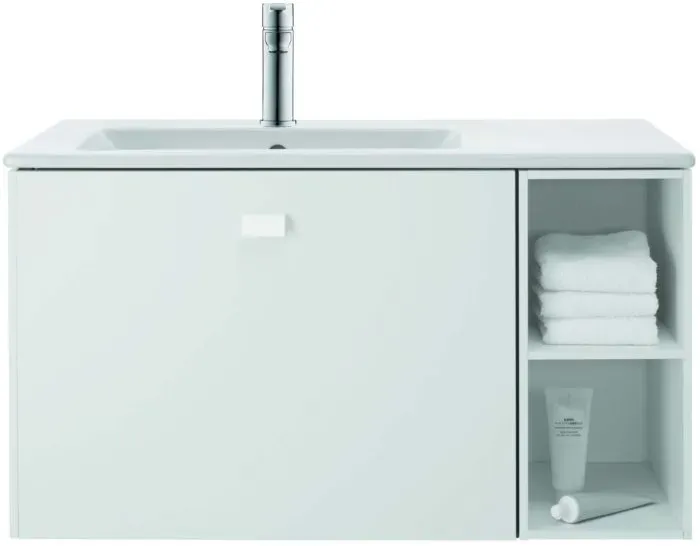 Duravit Me by Starck Möbel-Waschtisch 23458332001 83x49cm, Becken links, mit Überlauf, Hahnlochbank, 1 Hahnloch, weiß seidenmatt, WonderGliss