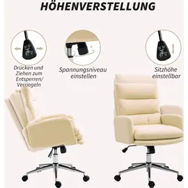 Homcom Bürostuhl Ergonomischer Schreibtischstuhl mit Armlehne, Wolle-Optik, Höhenverstellbarer Drehstuhl mit Wippfunktion, Cremeweiß - Weiß