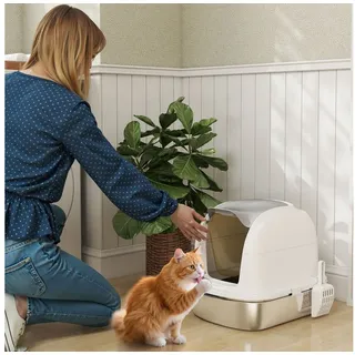 PawHut Katzentoilette Edelstahl 52,4 x 41,3 x 42 cm Weiß