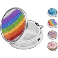 Mini Klein Pillendose für Unterwegs, Vintage Pille Fall für Medizin Fischöle Vitamine, Nette Kleine Metall Pille Halter Fall Container für Geldbeutel, Tasche, Reise (Regenbogen)