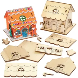 Lebkuchenhaus Holz Teelichthalter Bastelsets  (pro Set 3) Bastelaktivitäten zu Weihnachten
